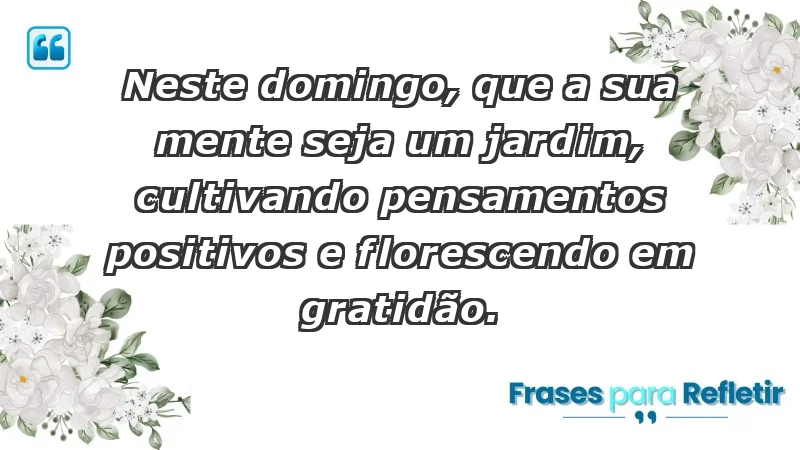 - Neste domingo, que a sua mente seja um jardim, cultivando pensamentos positivos e florescendo em gratidão.