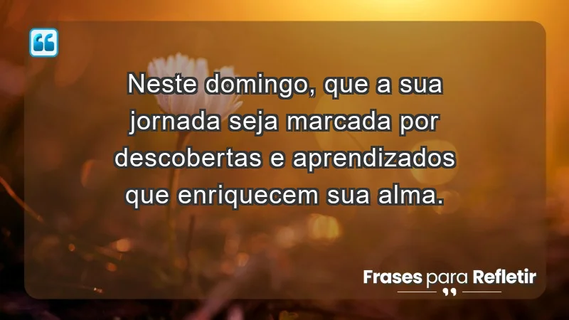 - Neste domingo, que a sua jornada seja marcada por descobertas e aprendizados que enriquecem sua alma.