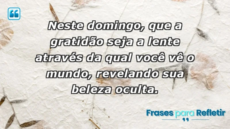 - Neste domingo, que a gratidão seja a lente através da qual você vê o mundo, revelando sua beleza oculta.