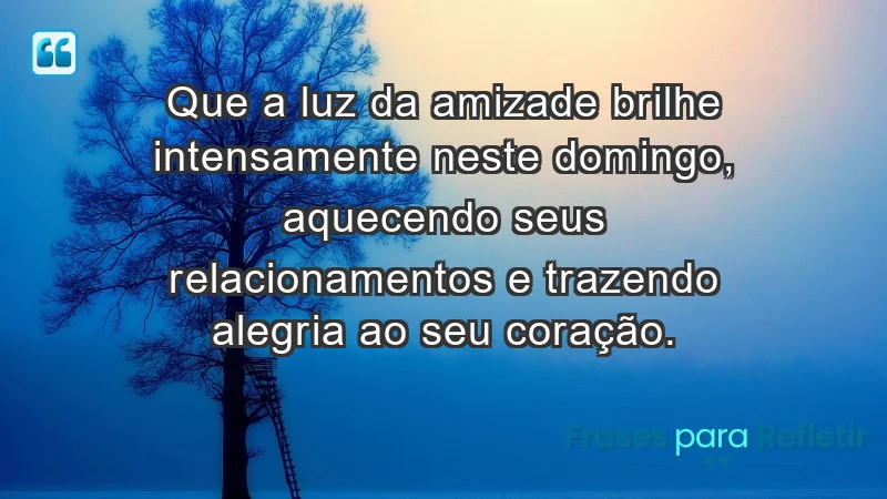 - Que a luz da amizade brilhe intensamente neste domingo, aquecendo seus relacionamentos e trazendo alegria ao seu coração.