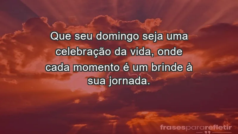 - Que seu domingo seja uma celebração da vida, onde cada momento é um brinde à sua jornada.