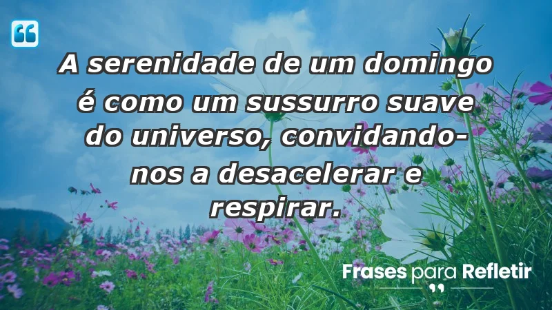 - A serenidade de um domingo é como um sussurro suave do universo, convidando-nos a desacelerar e respirar.