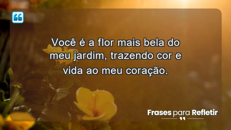 - Você é a flor mais bela do meu jardim, trazendo cor e vida ao meu coração.