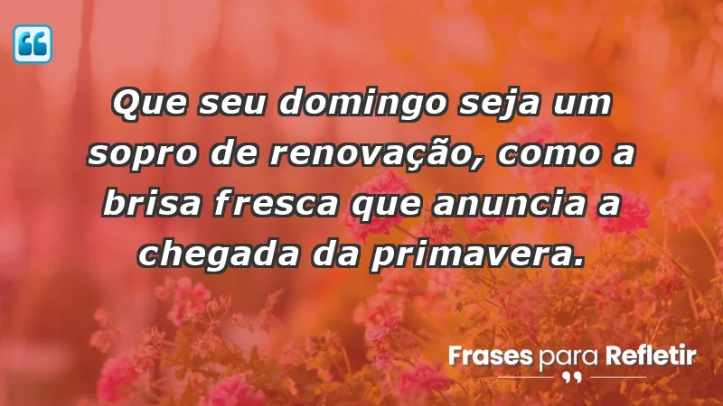 - Que seu domingo seja um sopro de renovação, como a brisa fresca que anuncia a chegada da primavera.