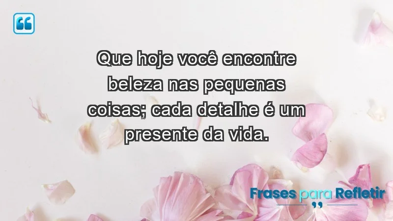 - Que hoje você encontre beleza nas pequenas coisas; cada detalhe é um presente da vida.