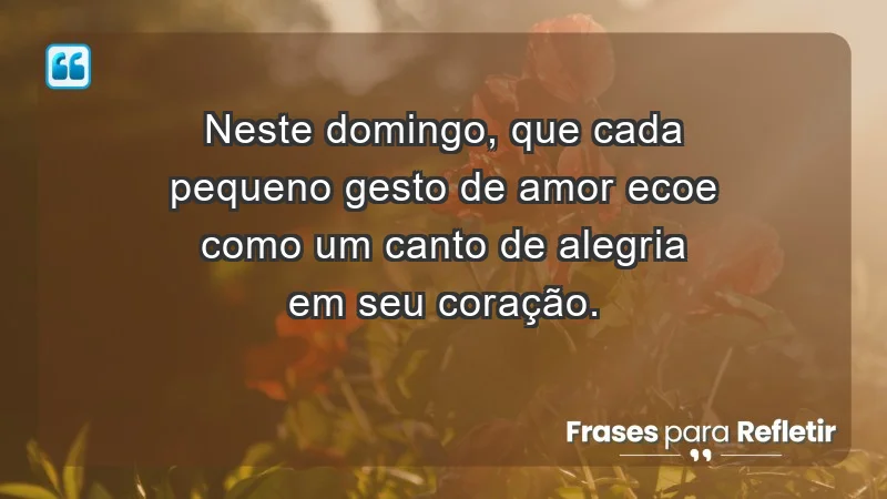 - Neste domingo, que cada pequeno gesto de amor ecoe como um canto de alegria em seu coração.