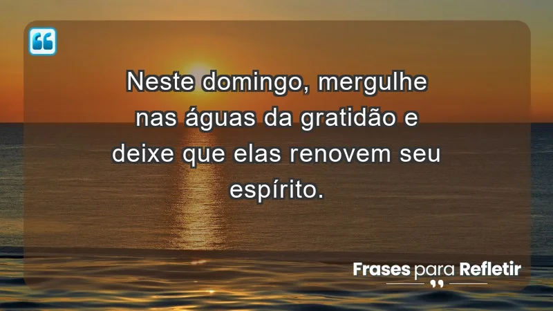 - Neste domingo, mergulhe nas águas da gratidão e deixe que elas renovem seu espírito.