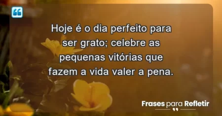 Hoje é o dia perfeito para ser grato; celebre as pequenas vitórias que fazem a vida valer a pena.