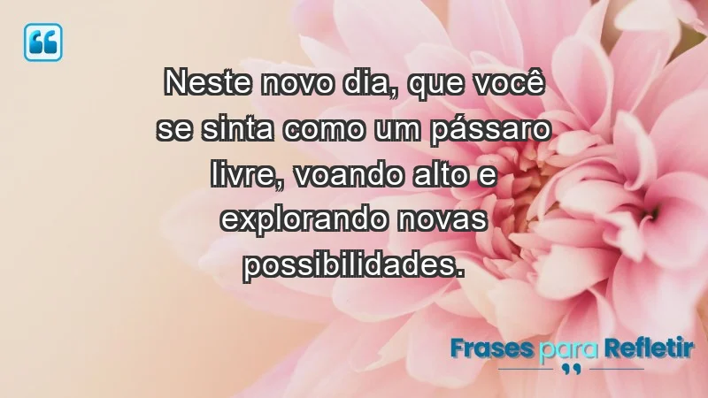 - Neste novo dia, que você se sinta como um pássaro livre, voando alto e explorando novas possibilidades.