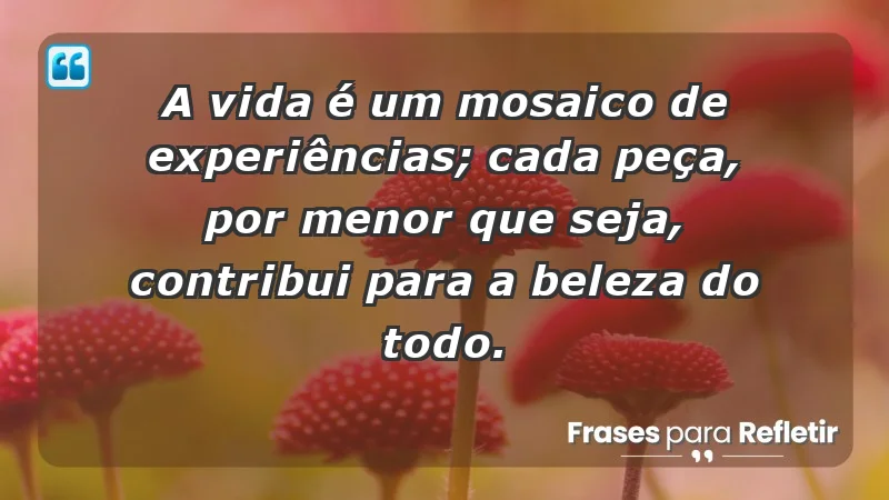 - A vida é um mosaico de experiências; cada peça, por menor que seja, contribui para a beleza do todo.