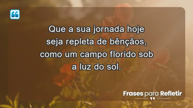 - Que a sua jornada hoje seja repleta de bênçãos, como um campo florido sob a luz do sol.