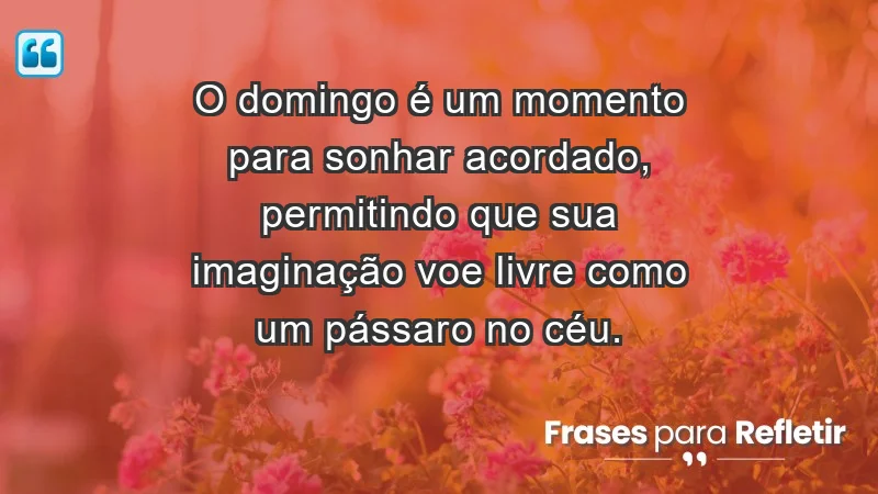 - O domingo é um momento para sonhar acordado, permitindo que sua imaginação voe livre como um pássaro no céu.