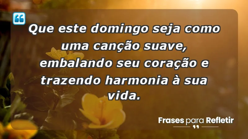 - Que este domingo seja como uma canção suave, embalando seu coração e trazendo harmonia à sua vida.