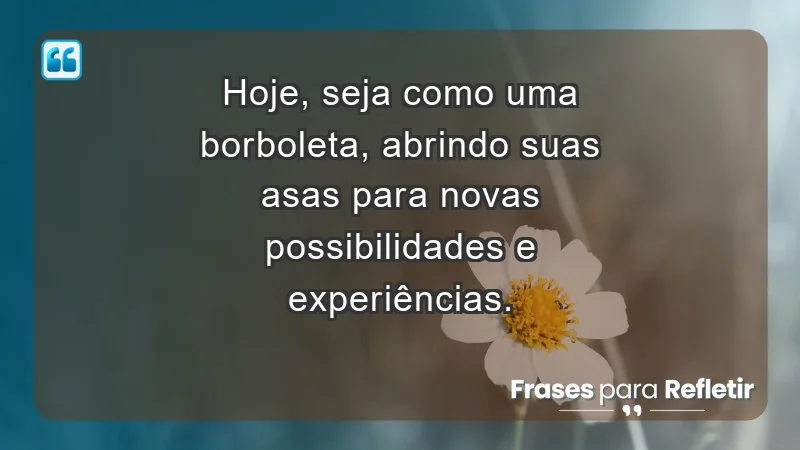 - Hoje, seja como uma borboleta, abrindo suas asas para novas possibilidades e experiências.