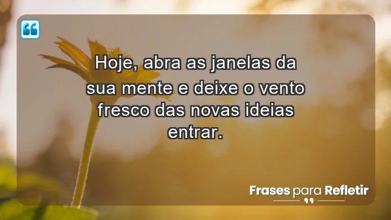 - Hoje, abra as janelas da sua mente e deixe o vento fresco das novas ideias entrar.