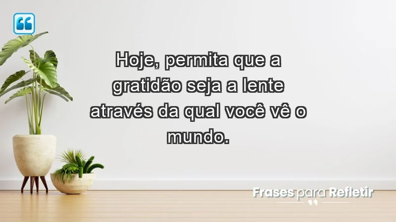 - Hoje, permita que a gratidão seja a lente através da qual você vê o mundo.