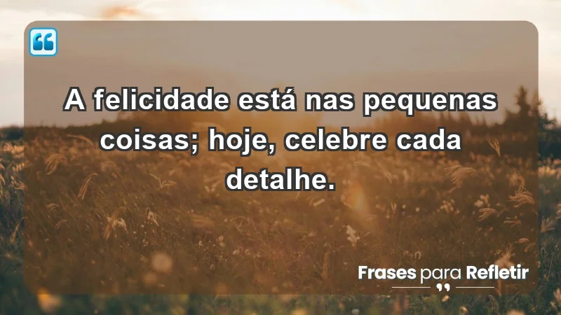 - A felicidade está nas pequenas coisas; hoje, celebre cada detalhe.