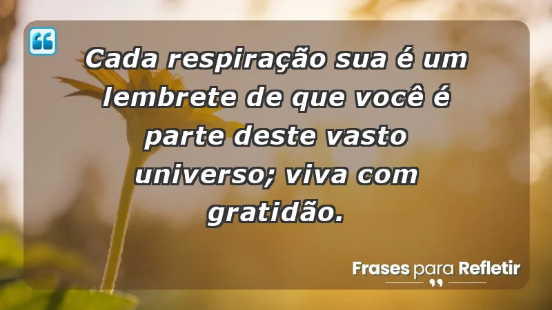 - Cada respiração sua é um lembrete de que você é parte deste vasto universo; viva com gratidão.