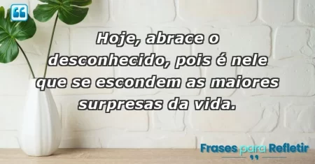 Hoje, abrace o desconhecido, pois é nele que se escondem as maiores surpresas da vida.