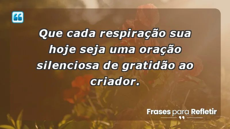 - Que cada respiração sua hoje seja uma oração silenciosa de gratidão ao Criador.