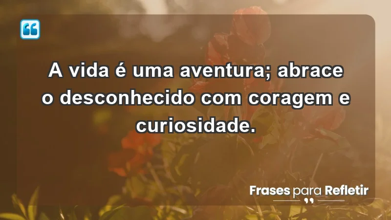 - A vida é uma aventura; abrace o desconhecido com coragem e curiosidade.