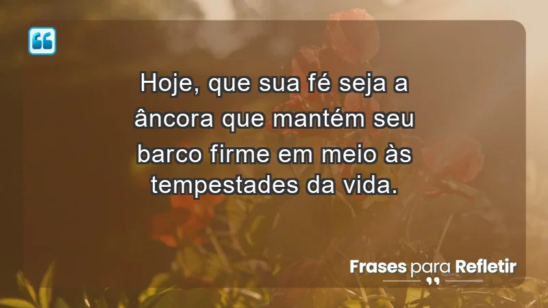 - Hoje, que sua fé seja a âncora que mantém seu barco firme em meio às tempestades da vida.