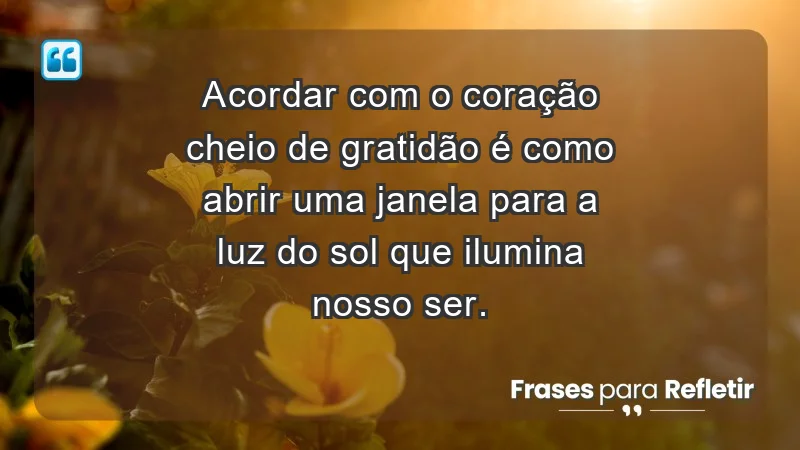 - Acordar com o coração cheio de gratidão é como abrir uma janela para a luz do sol que ilumina nosso ser.