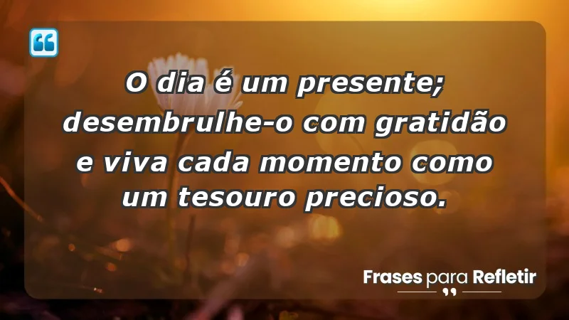 - O dia é um presente; desembrulhe-o com gratidão e viva cada momento como um tesouro precioso.