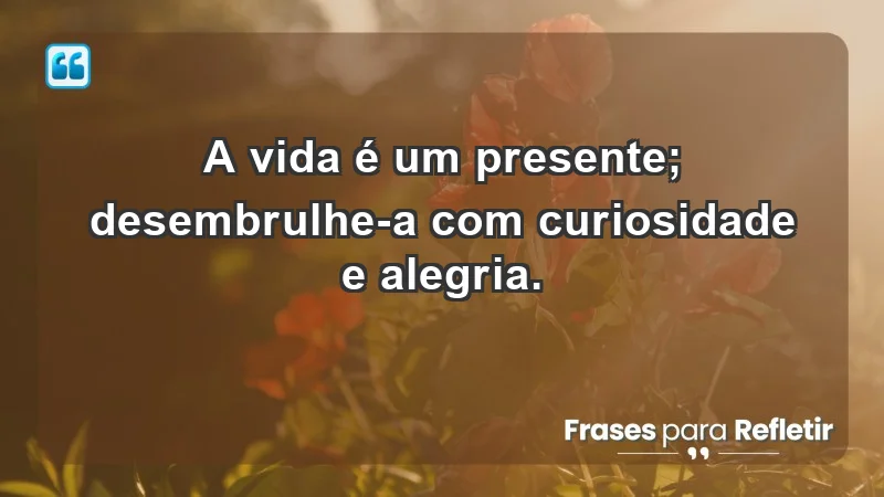 - A vida é um presente; desembrulhe-a com curiosidade e alegria.