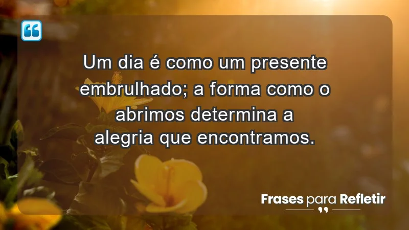 - Um dia é como um presente embrulhado; a forma como o abrimos determina a alegria que encontramos.