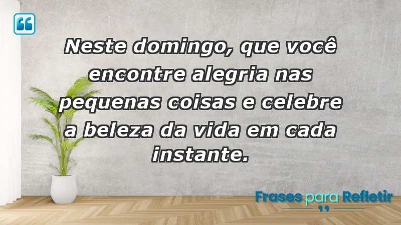 - Neste domingo, que você encontre alegria nas pequenas coisas e celebre a beleza da vida em cada instante.