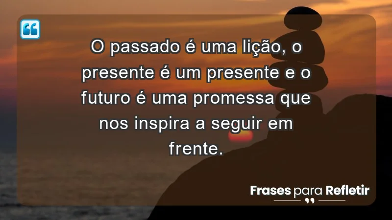 - O passado é uma lição, o presente é um presente e o futuro é uma promessa que nos inspira a seguir em frente.