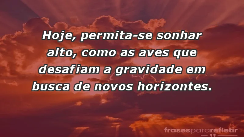 - Hoje, permita-se sonhar alto, como as aves que desafiam a gravidade em busca de novos horizontes.