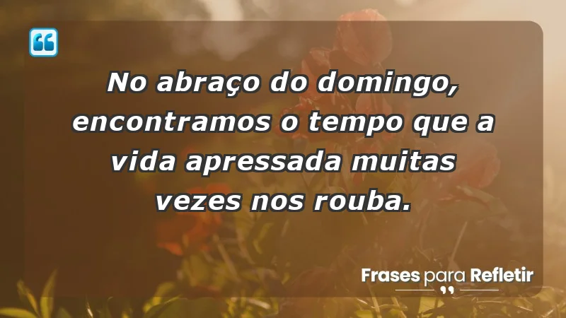 - No abraço do domingo, encontramos o tempo que a vida apressada muitas vezes nos rouba.