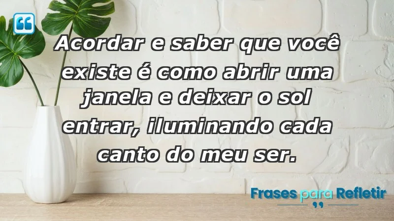 - Acordar e saber que você existe é como abrir uma janela e deixar o sol entrar, iluminando cada canto do meu ser.