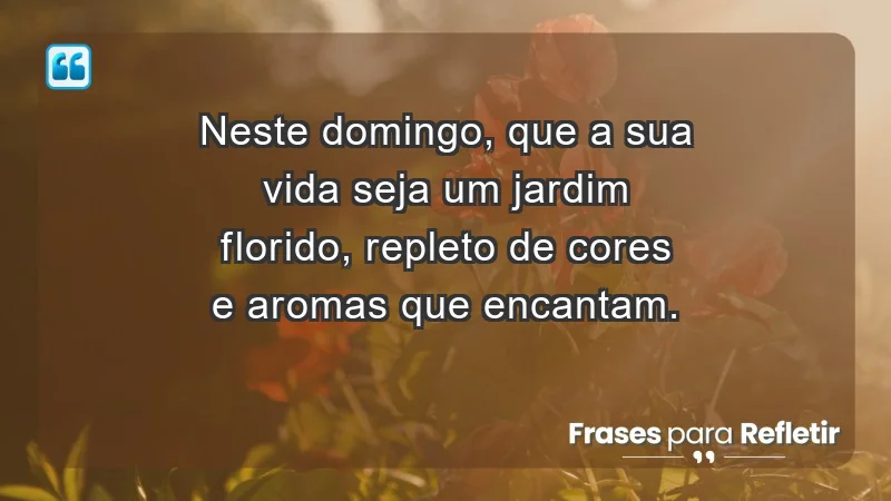 - Neste domingo, que a sua vida seja um jardim florido, repleto de cores e aromas que encantam.