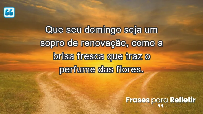 - Que seu domingo seja um sopro de renovação, como a brisa fresca que traz o perfume das flores.