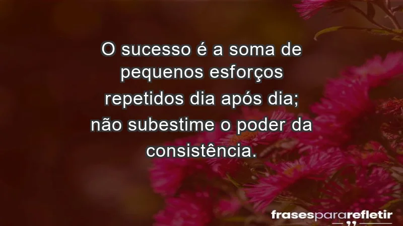 - O sucesso é a soma de pequenos esforços repetidos dia após dia; não subestime o poder da consistência.