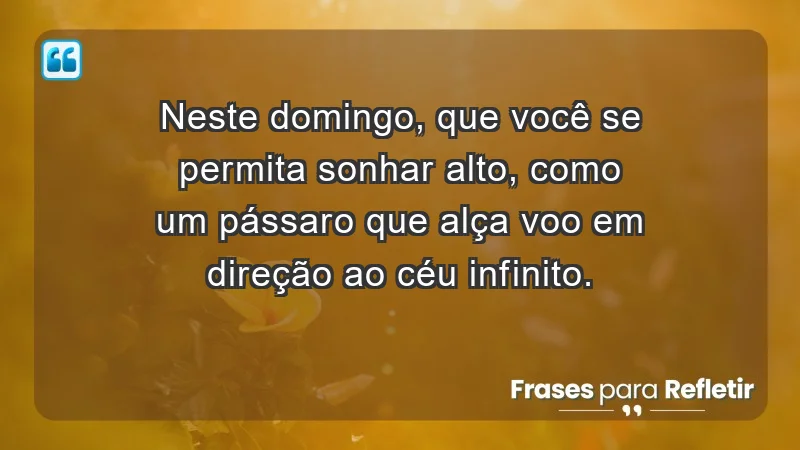 - Neste domingo, que você se permita sonhar alto, como um pássaro que alça voo em direção ao céu infinito.