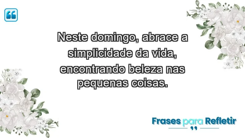 - Neste domingo, abrace a simplicidade da vida, encontrando beleza nas pequenas coisas.