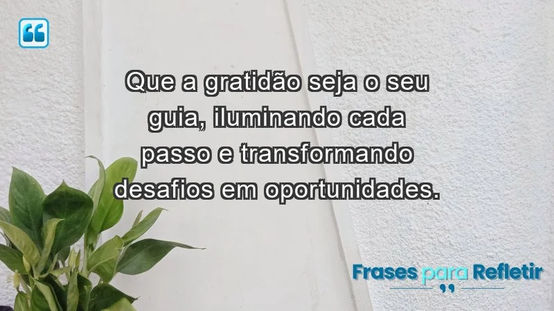 - Que a gratidão seja o seu guia, iluminando cada passo e transformando desafios em oportunidades.