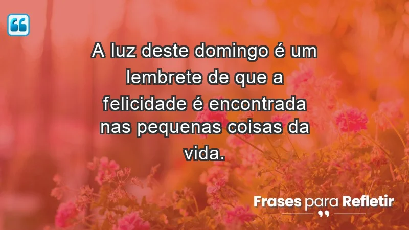 - A luz deste domingo é um lembrete de que a felicidade é encontrada nas pequenas coisas da vida.