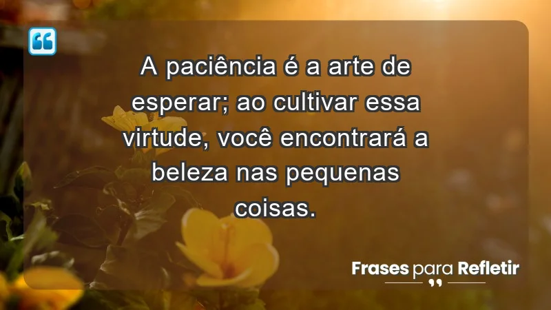 - A paciência é a arte de esperar; ao cultivar essa virtude, você encontrará a beleza nas pequenas coisas.