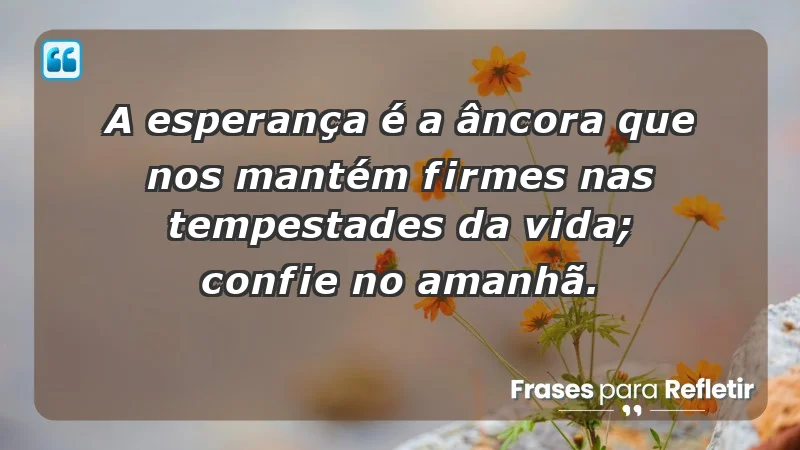 - A esperança é a âncora que nos mantém firmes nas tempestades da vida; confie no amanhã.