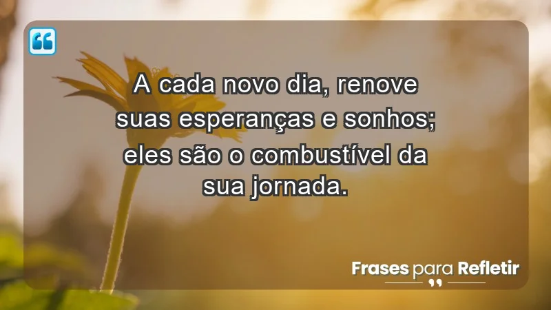 - A cada novo dia, renove suas esperanças e sonhos; eles são o combustível da sua jornada.