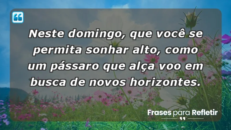 - Neste domingo, que você se permita sonhar alto, como um pássaro que alça voo em busca de novos horizontes.