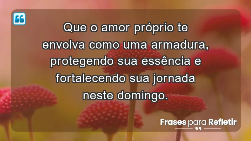 - Que o amor próprio te envolva como uma armadura, protegendo sua essência e fortalecendo sua jornada neste domingo.