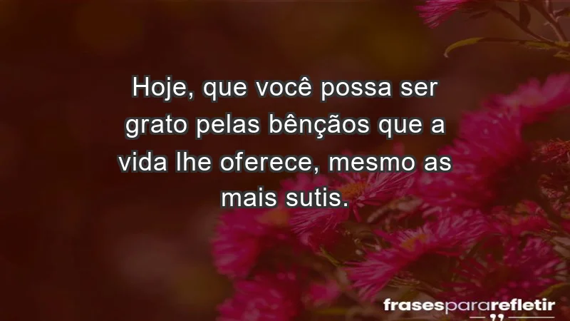 - Hoje, que você possa ser grato pelas bênçãos que a vida lhe oferece, mesmo as mais sutis.