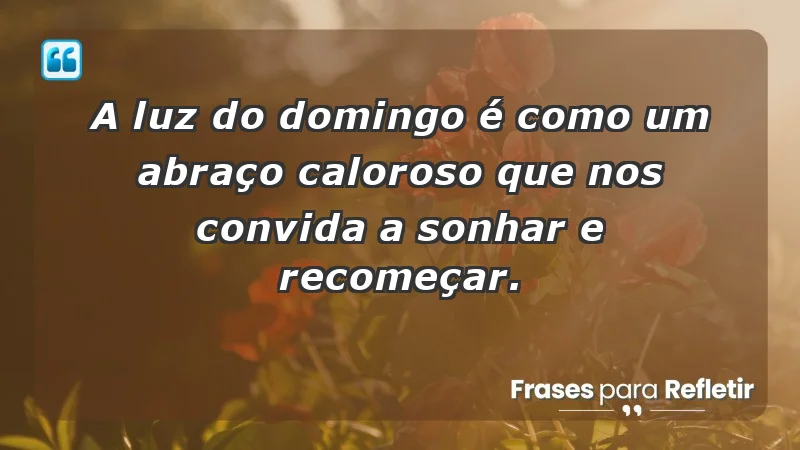 - A luz do domingo é como um abraço caloroso que nos convida a sonhar e recomeçar.