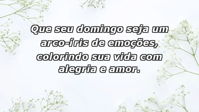 - Que seu domingo seja um arco-íris de emoções, colorindo sua vida com alegria e amor.